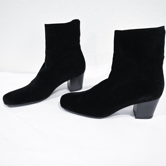 Robert Clergerie Size 6.5 Velvet Pull on Square Toe Block Heel Boots - Picture 3 of 9